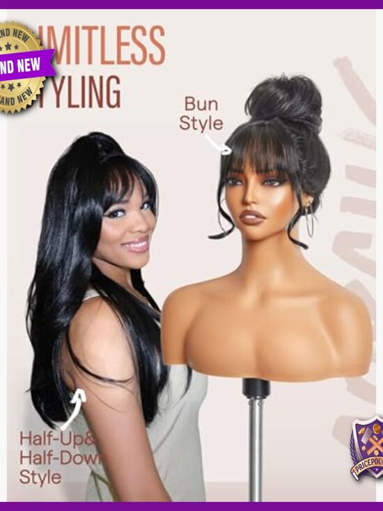 24 Inch Glueless Synthetic Wig with Bangs and Realistic Scalp main image 5